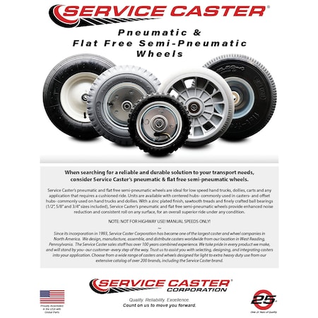 Service Caster 10" x 3" Flat Free Hand Truck Dolly Wheel Only w/2.25" Centered Hub&Ball Bearing SCC-SNB1030-CPR-2.25HL-BRGKIT